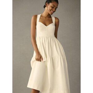 Anthropologie Forever That Girl White Denim Sweetheart Dress M Boho Peasant New